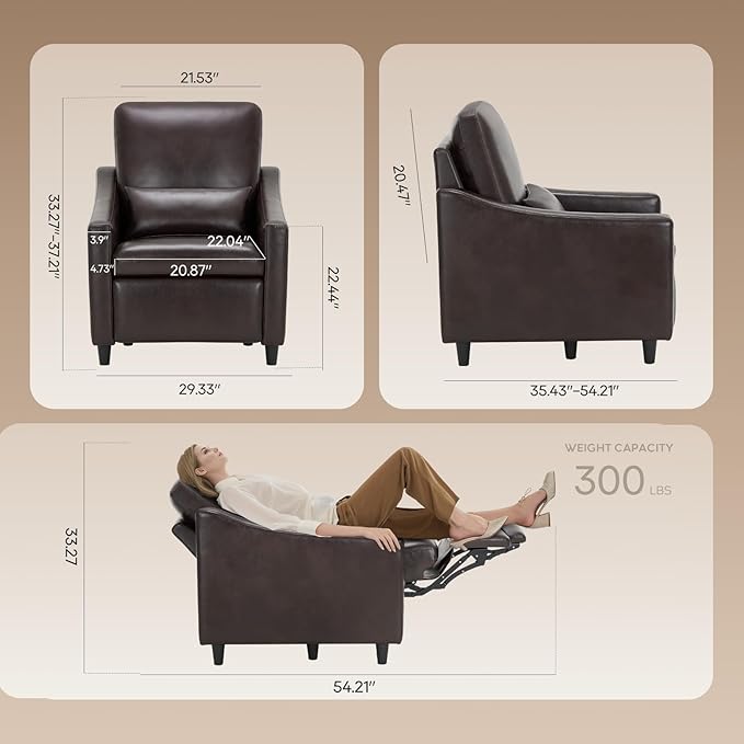 COLAMY Pushback Electric Recliner Chair Set of 2, Premium Leather Upholstery with Adjustable Angles, Extra Lumbar Pillow, Built-in Charging Port, Business-Casual Style for Living Room,Brown