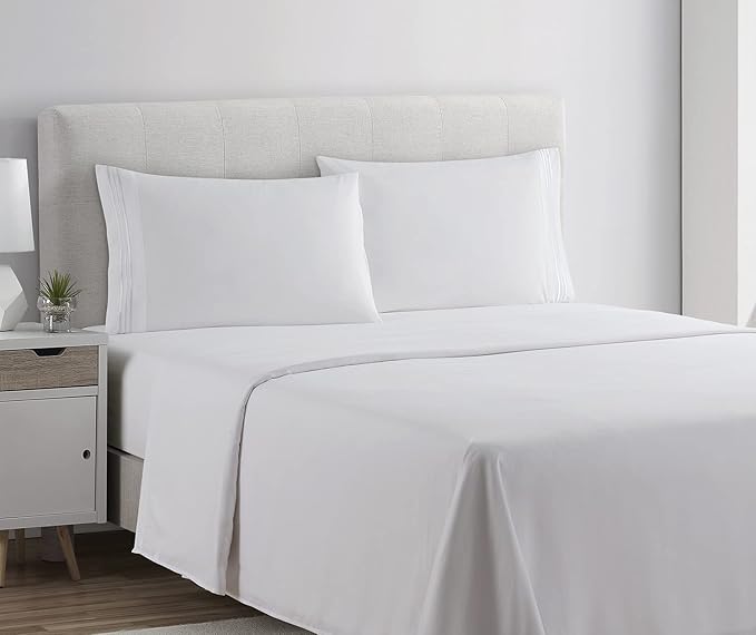 Clara Clark Bed Sheets, Premier 1800 Series 4 Piece Bed Sheet Set, Deep Pocket, Wrinkle, Fade, Stain Resistant, Luxury Soft Bedding Sheets & Pillowcases, King, White