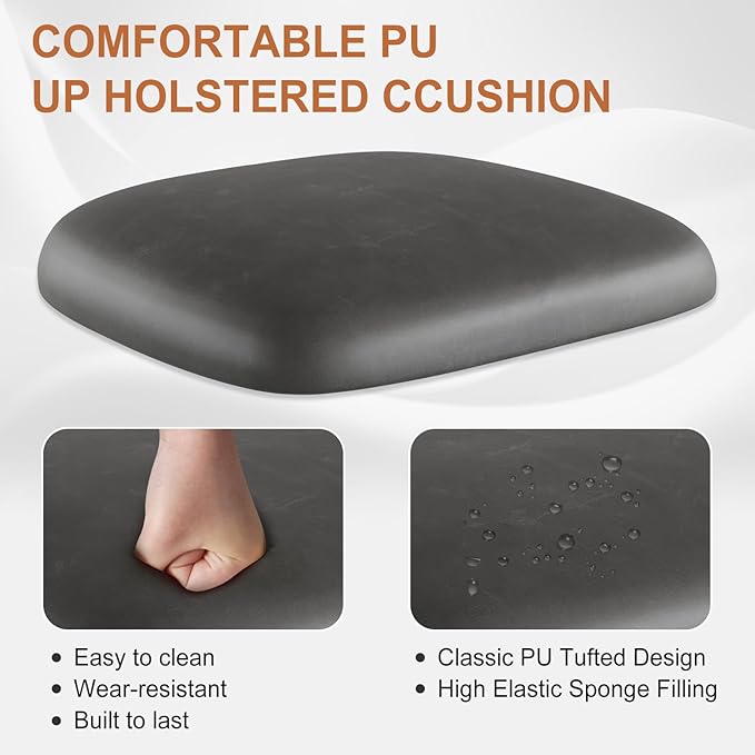 Home Office Desk Chair, Mid-Century Style Desk Chair with Padded Arms, Adjustable Seat Height, Mid Back 360° Small Computer Chair with Mobile Mute Wheel, PU Leather (Black)