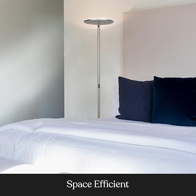 Brightech Sky Flux Dimmable LED Floor Lamp – Super Bright Floor Lamp for Living Room and Offices – Torchiere Standing Lamp with 3 Light Options, Tall Lamp for Bedroom Reading and More - Nickel