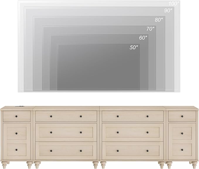 WAMPAT 100 inch TV Stand with 9 Drawers, TV Cabinet Entertainment Center for 75/80/85/90 Inch TV, Kids Dresser with 3 Drawers for Bedroom, Nightstands with Charging Station for Living Room, Light Oak