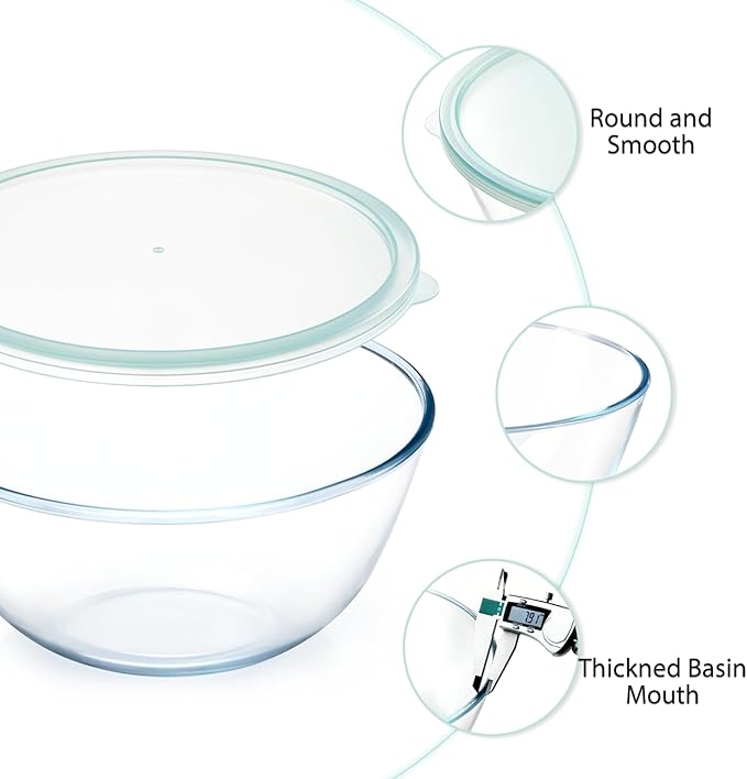 NUTRIUPS 4.7 Quart Large Glass Mixing Bowl with Lid, Deep Big Glass Bowl Large Salad Bowl (Transparent Horizon Green)