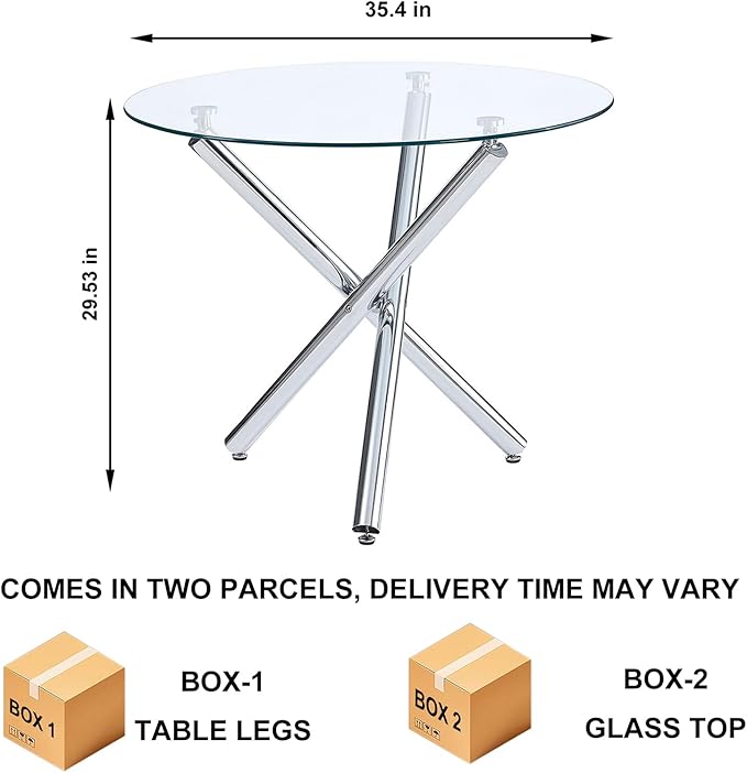 5-Piece Round Glass Dining Table Set for 4 Modern Kitchen Table with 4 Dining Chairs Set Round Circle Table and PU Upholstered Chairs Set for Small Space/Kitchen/Apartment