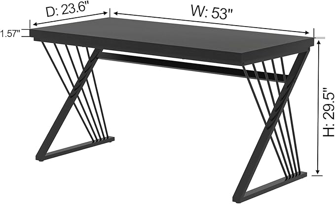 FOLUBAN Black Desk, Modern Wood and Metal Computer Desk for Home Office, Simple Writing Work PC Desks for Bedroom, Industrial Study Gaming Table for Living Room, Black, 53 Inch