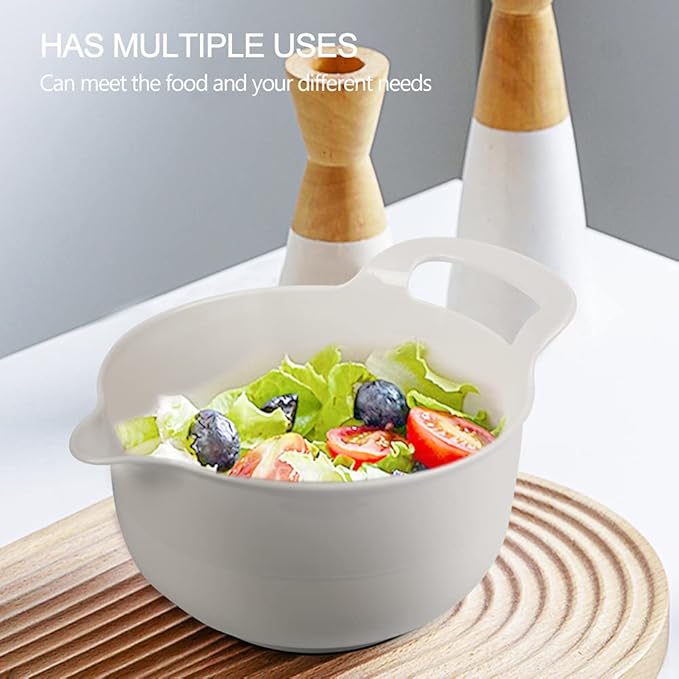 BoxedHome 4 Pack Nesting Mixing Bowl with Pour Spout and Handle, BPA free Microwave & Dishwasher Safe(Grey, 4 Pack with Handle)