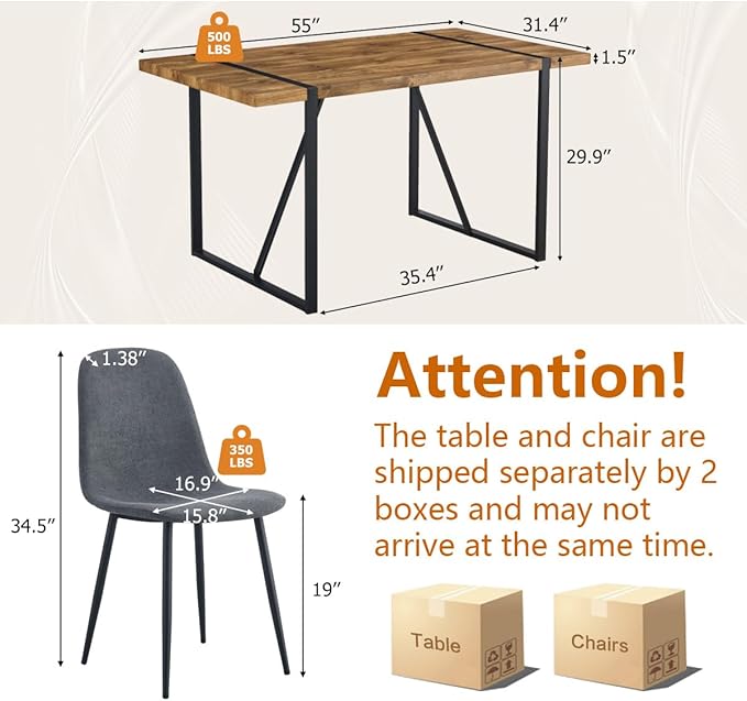 Dining Table Set for 6，Dinner Table Set for 6，55'' Kitchen Table and Suede Nap Fabic Chairs Set of 6，7 Piece Dining Table Set for Kitchen Dining Room