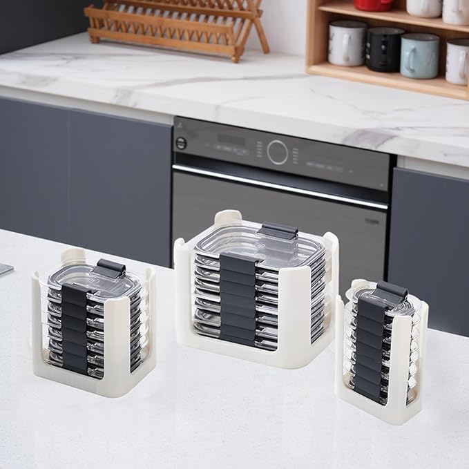 Food Container Lid Organizer for Rubbermaid Brilliances nap-on lids,Food Container Lid Organizer for Kitchen Cabinet (3-Piece) - Holds 24 Lids for 4.7 & 3.2 Cup,1.3 Cup ,0.5 Cup Containers (White)