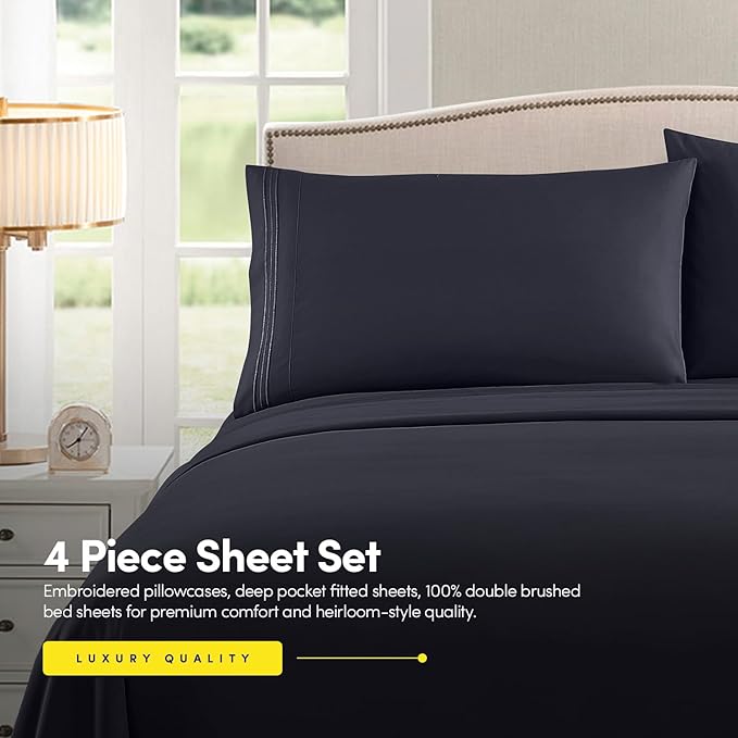 1500 Supreme Collection King Sheet Sets Navy Blue - Luxury Hotel Bed Sheets and Pillowcase Set for King Mattress - Extra Soft, Elastic Corner Straps, Deep Pocket Sheets, King Navy Blue