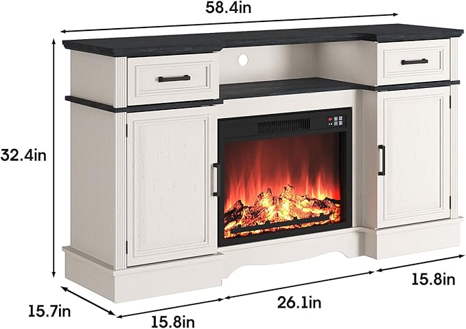 Maupvit Fireplace TV Stand for up to 65 inch TV, Entertainment Center with 23" Fireplace, Farmhouse TV Stands with Electric Fireplace, 2 Storage Cabinets, 2 Drawers for Living Room, White