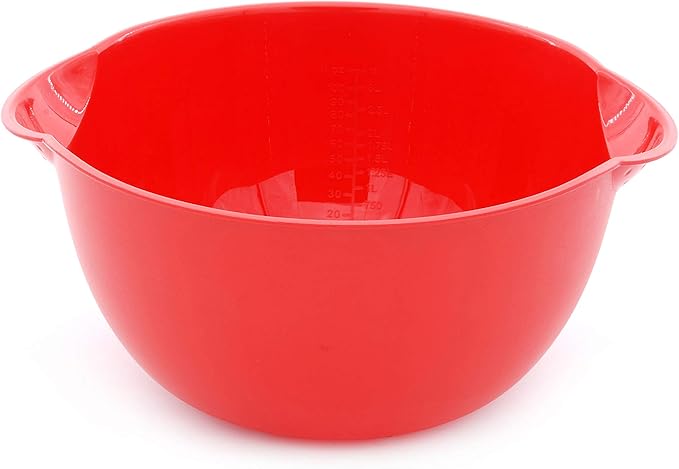 Mintra Home Mixing Bowl w/Colander (Large 4.5L, Red) - For Washing & Draining Fruits And Vegetables - Heavy Duty Plastic for Baking, Cooking Supplies - Dishwasher Safe
