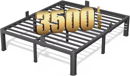 FUIOBYVV 14 Inch Full Bed Frame with Rounded Corner and Headboard Hole Mattress Retainers 3500 LBS Metal Heavy Duty Steel Slats Support No Box Spring Needed Platform Noise Free Easy Assembly