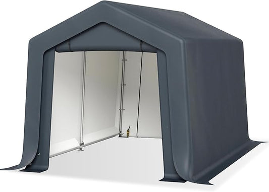 Sophia & William Outdoor Storage Shed Carport 8x12 ft Heavy Duty, Portable Garden Yard Car Port Shelter Storage Tent Garage with Roll Up Doors and Ventilation, Grey