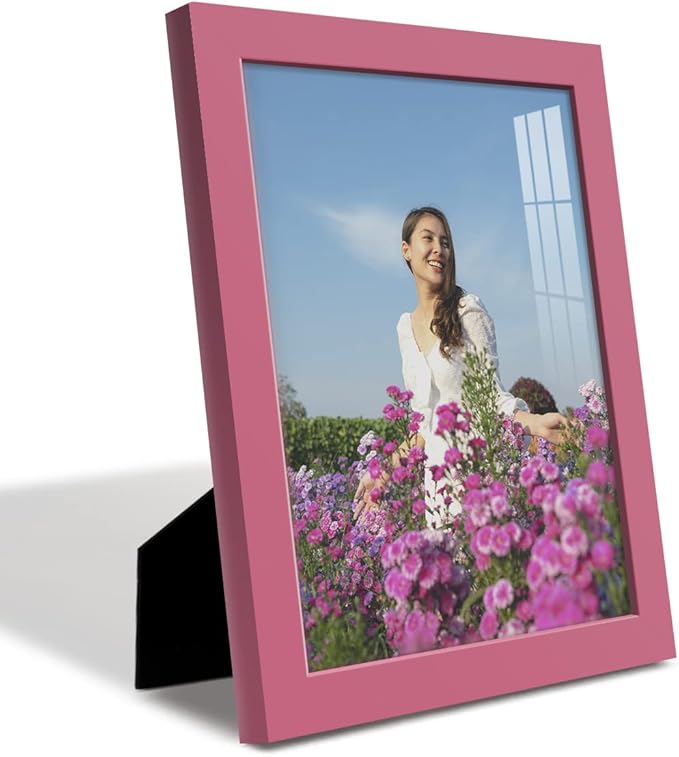 Renditions Gallery 8x10 inch Picture Frame High-end Modern Style, Made of Solid Wood and High Definition Glass Ready for Wall and Tabletop Photo Display, Hot Pink Frame