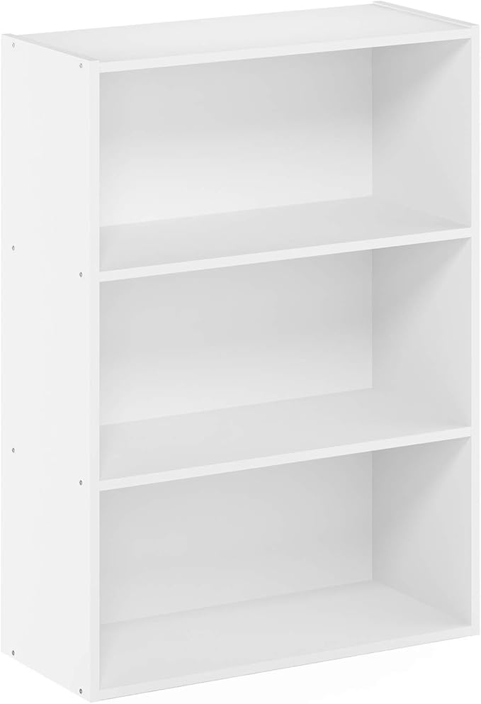 Furinno PASIR Book Shelf, 3-Tier Bookshelf, Storage Shelves Bookcase, 9.7 x 23.7 x 31.5, for Living Room, Bedroom, Home Office, Plain White