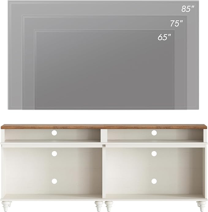 WAMPAT Farmhouse TV Stand for 75 inch TV, Wood Universal TV Stand with Storage Shelfves, Highboy Entertainment Center TV Console Table, White