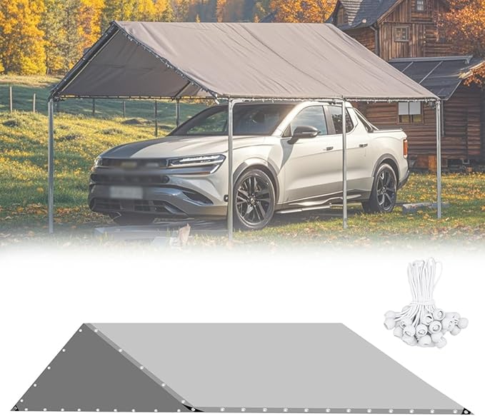 Carport Canopy 12x20 Heavy Duty, Waterproof Car Canopy, Tear Resistant Car Tent, Sun Resistant Car Port, for Garage Covering Family Vehicle Business Events Outdoor Deck（Without Frame）