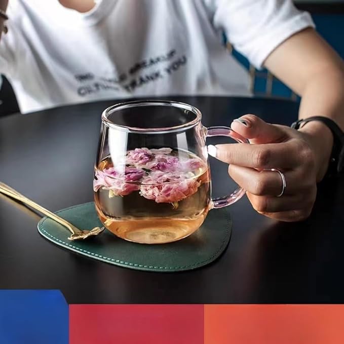 Clear Glass Mug with Handle, Pink Handle/16oz, borosilicate glass mug for large glass coffee mugs with handles, beverage mugs with handles or as a gift!…