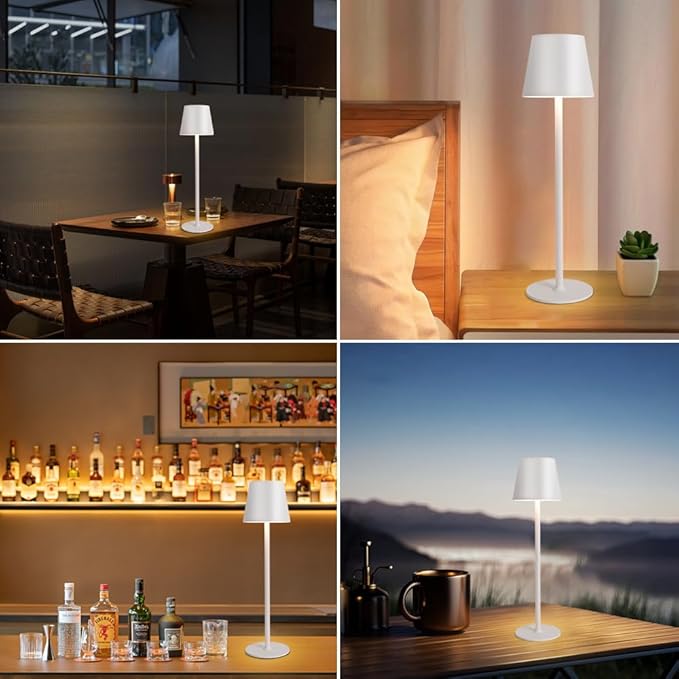 LED Cordless Table Lamps Set of 2,Portable Rechargeable 5000mAh Outdoor Table Lamp,3 Color Stepless Dimming Wireless Battery Powered Lamp, Table Light for Dinner/Patio/Restaurant/Bedroom(White)