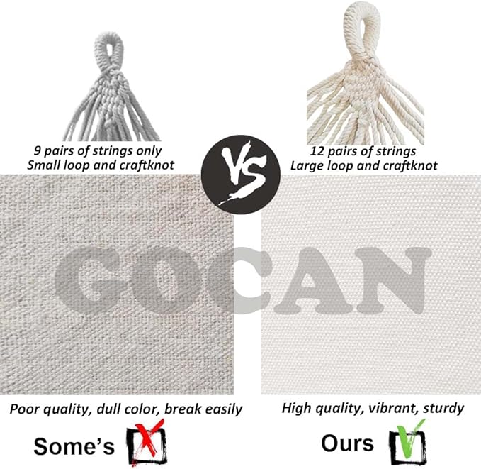 Brazilian Double Hammock 2 Person 330X150cm Load 500Pound Cotton Hammock for Patio Porch Garden Backyard Lounging Outdoor and Indoor (Beige)