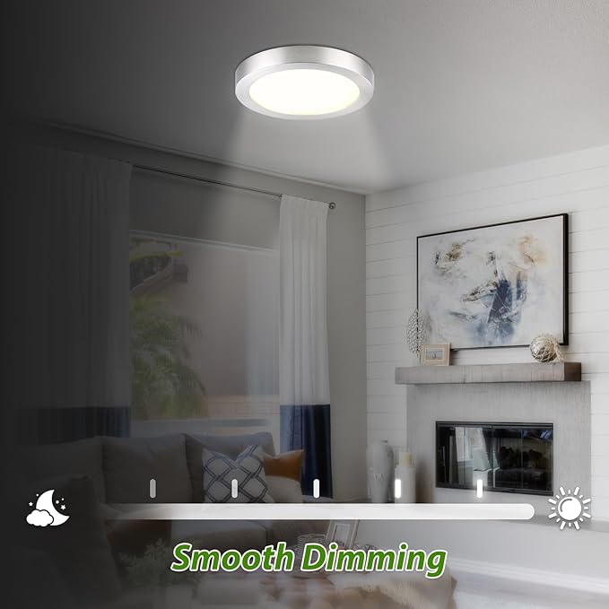 Flush Mount Ceiling Light Fixture, 7 Inch LED Modern Kitchen Light, Metal and Glass, Slim Dimmable Brushed Nickel Ceiling Light for Low Ceiling, 17W, 3000K, 2 Pack