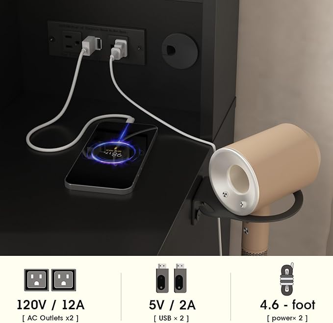 Vabches Vanity Desk with Sliding Mirror and Lights, 41.8'' Black Makeup Vanity Table with Jewelry Storage & Charging Station, Stool, Large Drawer, Visual Cabinet, 3 Lighting Modes, Adjustable Shelves