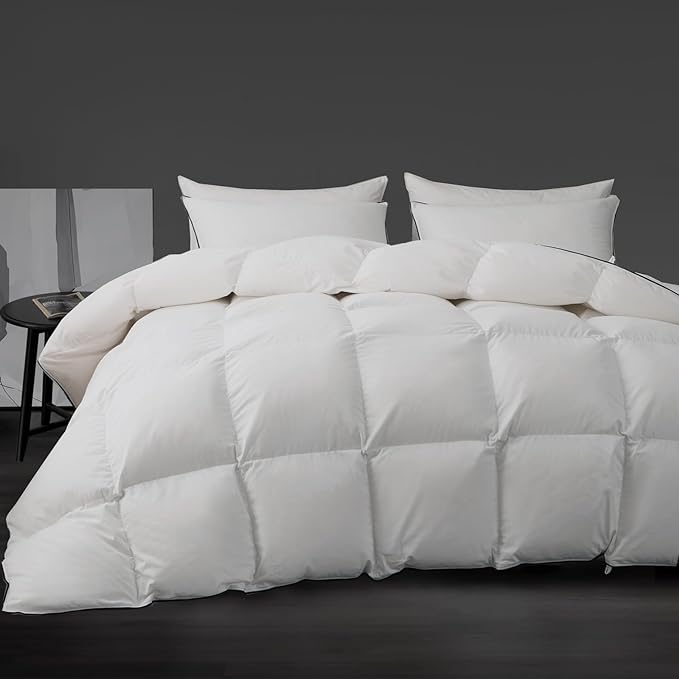 Luxury White Down Fiber Comforter Oversized King Size - Down Fiber Duvet Core for All Seasons - Hotel Collection Medium Warmth Duvet Insert - Fluffy and Cozy (120 X 98”)