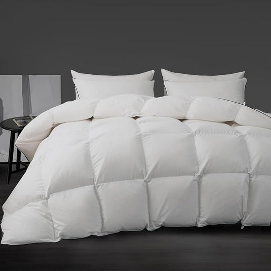 Luxury White Down Fiber Comforter King Size - Down Fiber Comforter for All Seasons - Ultra-Soft Duvet Insert Medium Warmth - Hotel Collection Comforters，59 Oz (106x90)