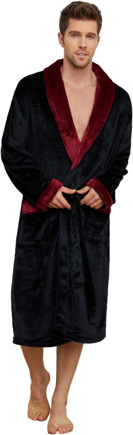 U2SKIIN Mens Fleece Robe Plush Collar Shawl Bathrobe