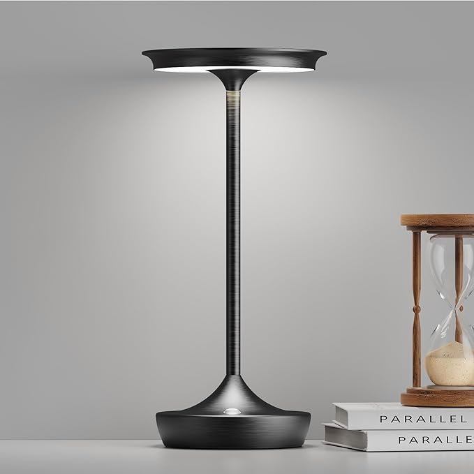 LED Cordless Table Lamp Rechargeable - Outdoor 6000mAh Battery Operated Portable Table Lights 3 Color Stepless Dimming Table Lamps with Memory Function for Patio Restaurant Dining Black