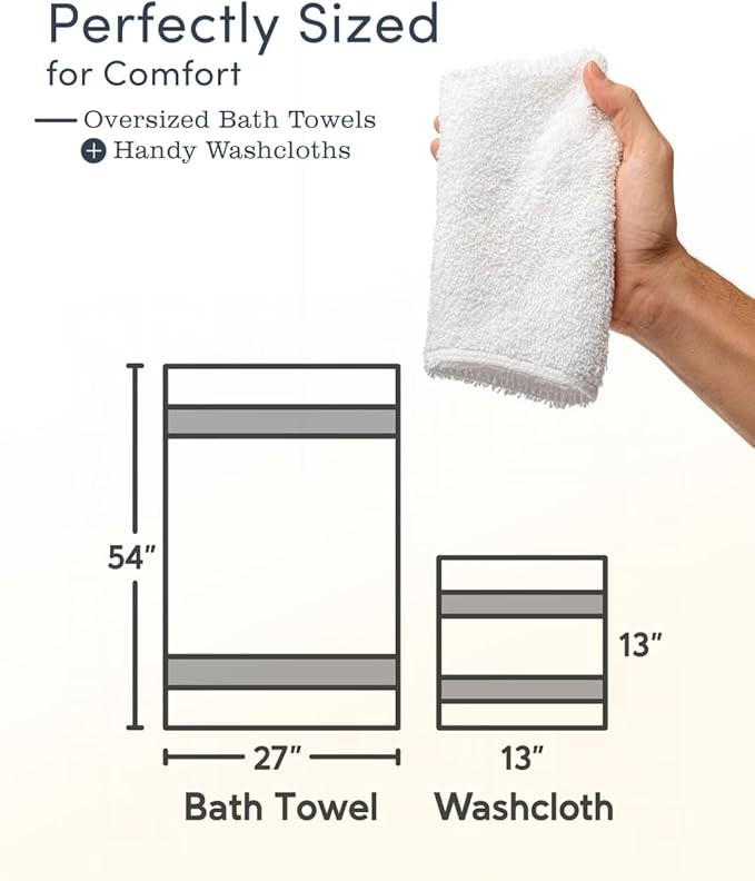 Luxury Hotel-Quality White Towel Set – 6 Pc Oversized Bath Towels & Washcloths, 563 GSM 100% Ring-Spun Cotton, Ultra-Soft Spa Textured, Fast-Drying & Durable – Ideal for Home, Airbnb, Dorm