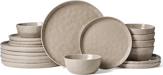 Famiware Mars Plates and Bowls Set, 18 Pieces Dinnerware Sets, Dishes Set for 6, Cinnamon Brown