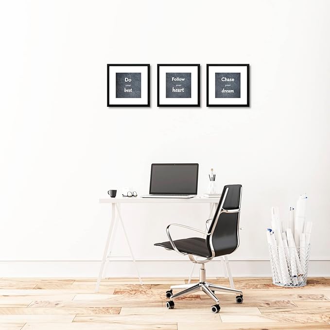 12x12 Black Picture Frame Set of 3 for Pictures 8x8 with Mat or 12x12 Without Mat, Wall or Tabletop Gallery Photo Frames with Real Glass