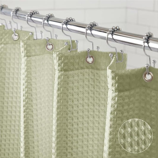GORILLA GRIP Waffle Shower Curtain, Thick Weighted Fabric, Wrinkle and Rust Resistant, Classic Hotel Quality Design, Heavy Duty Long Curtains for Bathroom Showers, Bath Tubs, Machine Wash, 72x72, Sage