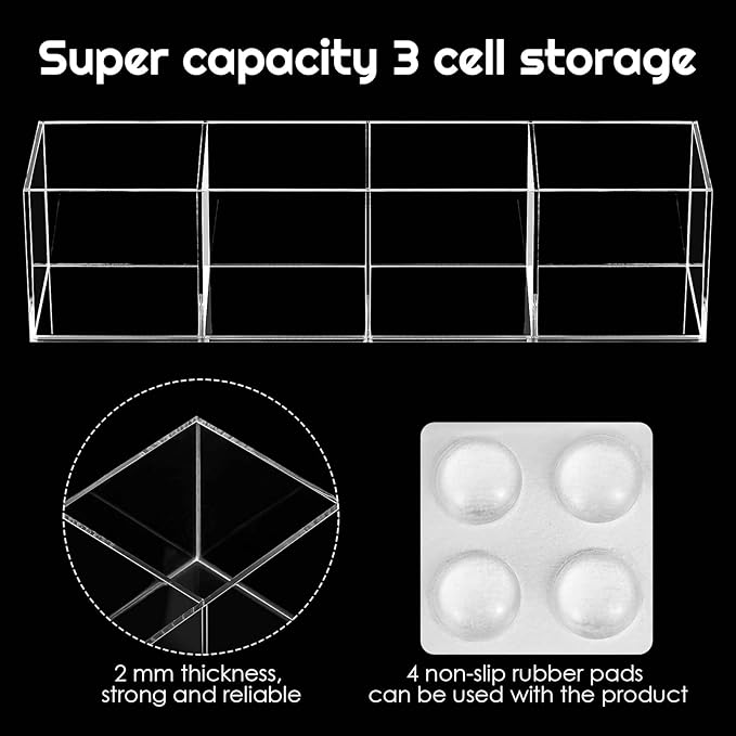 Epakh 2 Pieces 4 Compartment Acrylic Cube Organizer 4 Section Clear Acrylic Pencil Holder Small Drawer Organizer for Makeup Brush Crayon Desk Home Office Back to School Supplies