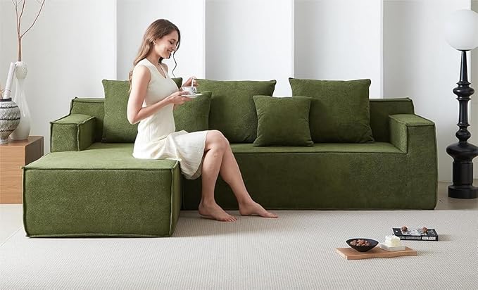 L-Shape 7-Seater Sofa,Upholstered Couches for Living Room Bedroom,No Assembly,Green