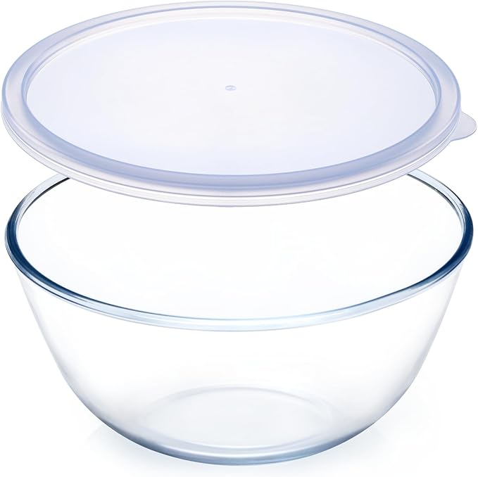 NUTRIUPS 4.7 Quart Large Glass Mixing Bowl with Lid, Deep Big Glass Bowl Large Salad Bowl (Transparent Twilight Purple)