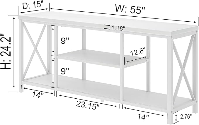 EXCEFUR 55 inch TV Stand for TV up to 65 inch, Modern Media TV Console with Storage Shelves, Entertainment Center for Living Room, Bedroom, White Oak