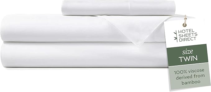 Hotel Sheets Direct 3 Piece Bed Sheet Set Twin Size, 100% Viscose Derived from Bamboo Sheets Set with 1 Pillowcase, Cooling & Breathable Luxury Bedding, Moisture-Wicking & Silky Soft Texture, White