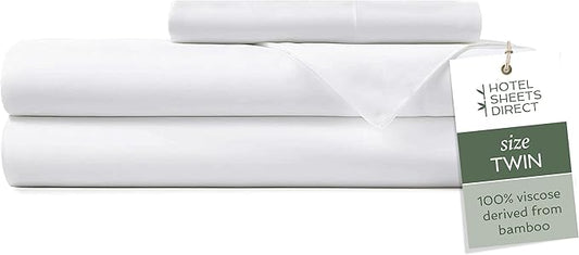 Hotel Sheets Direct 3 Piece Bed Sheet Set Twin Size, 100% Viscose Derived from Bamboo Sheets Set with 1 Pillowcase, Cooling & Breathable Luxury Bedding, Moisture-Wicking & Silky Soft Texture, White