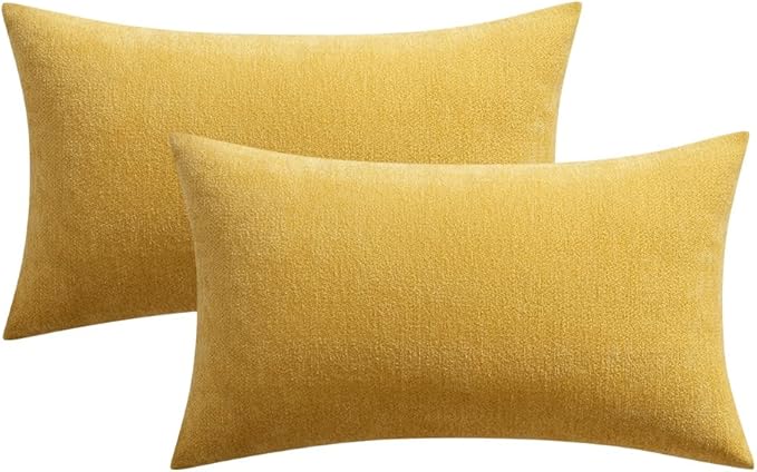MIULEE Pack of 2 Mustard Yellow Decorative Pillow Covers 12x20 Inch Soft Chenille Couch Spring Throw Pillows Farmhouse Cushion Covers for Home Decor Sofa Bedroom Living Room