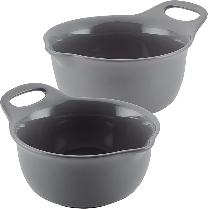 Rachael Ray Ceramics Nesting Mixing Bowl Set with Pour Spout, 1 Quart and 2 Quart - Dark Gray