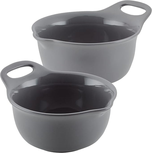 Rachael Ray Ceramics Nesting Mixing Bowl Set with Pour Spout, 1 Quart and 2 Quart - Dark Gray