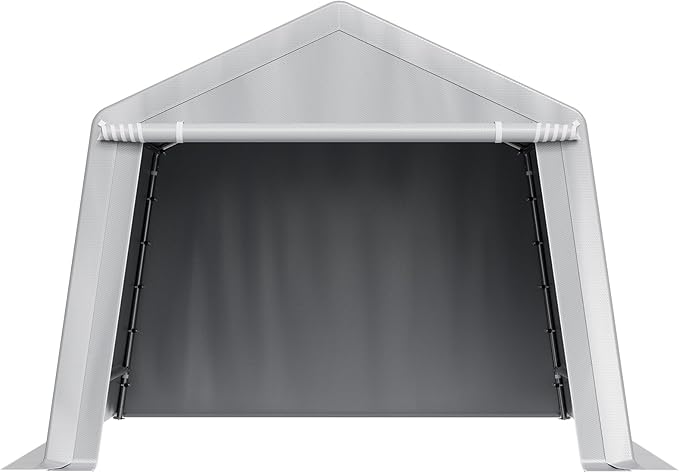 VEVOR Outdoor Storage Shed, 10 x 10 ft Portable Storage Tent with Roll-up Door & Vents, Waterproof Canopy Shed Shelter, Heavy Duty Frame, Patio Garage Carport for Motorcycle, Lawn Mower, Bike, Grey