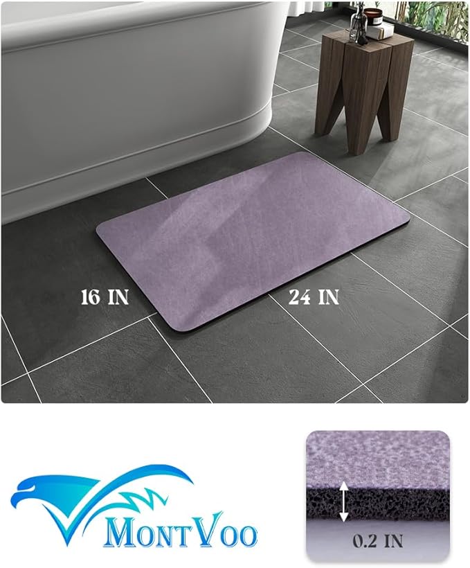 MontVoo -Bath Mat Rug-Rubber Backing Non Slip Quick Dry Absorbent Thin Bathroom Rugs Fit Under Door-Faux Suede Surface Bathroom Floor Mats-Shower Rug for in Front of Bathtub Shower Lavender 16"x24"