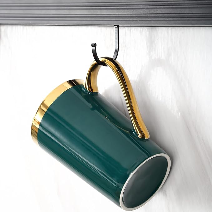 Coffee Mugs,12OZ Ceramic Coffee Mugs Set of 6,Cups with Large Handles for Men Women, Porcelain Big Mug for Tea Latte, Housewarming Wedding Gifts(green and gold)