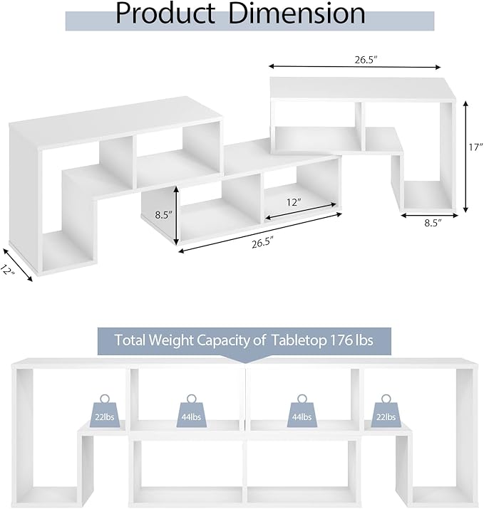 Tangkula 3 Pieces Console TV Stand, Free-Combination Entertainment Center for 50 55 60 65 Inch TV, Minimalist Modern TV Media Stand, DIY Open Storage Bookcase Shelf for Living Room (White)