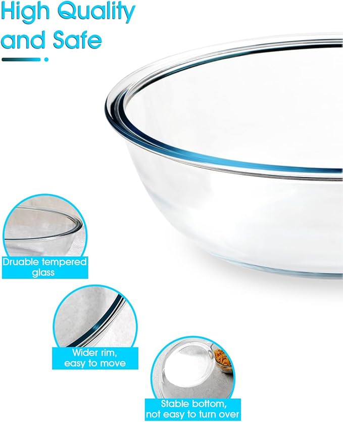 NUTRIUPS 4.76 Quart Large Glass Salad Bowl with Lid, Large Mixing Bowl for Pasta and Serving