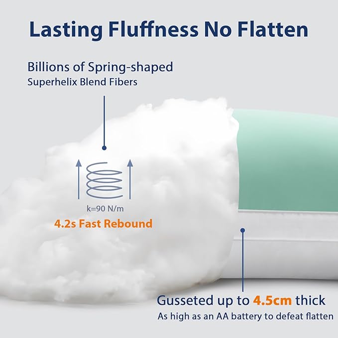 Pillows King Size Set of 2 Soft, Luxury Hotel Down Alternative Cool Bed Pillow 2 Pack for Side Back Stomach Sleepers, Gusseted Supportive, Machine Washable, Cooling Green, 20" x 34"