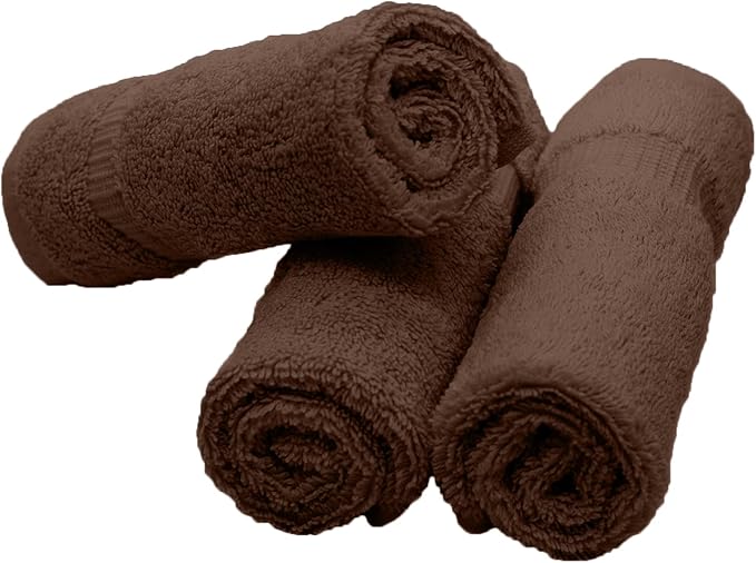 Luxury Hotel & Spa Collection, 100% Turkish Cotton 700 GSM Cloth, for Body wash, Makeup & Facial Cleaning, Baby, face, loofah, Dobby Border Soft washcloths Towel Set 13" X 13", Cocoa, Set of 12