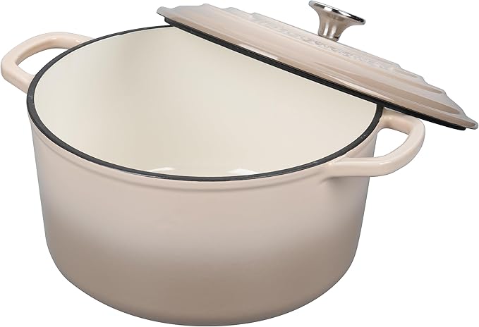 Enameled Cast Iron Dutch Oven Pot with Lid, for Sourdough Bread Baking, Round Dutch Ovens, 4.5 Quart, Latte